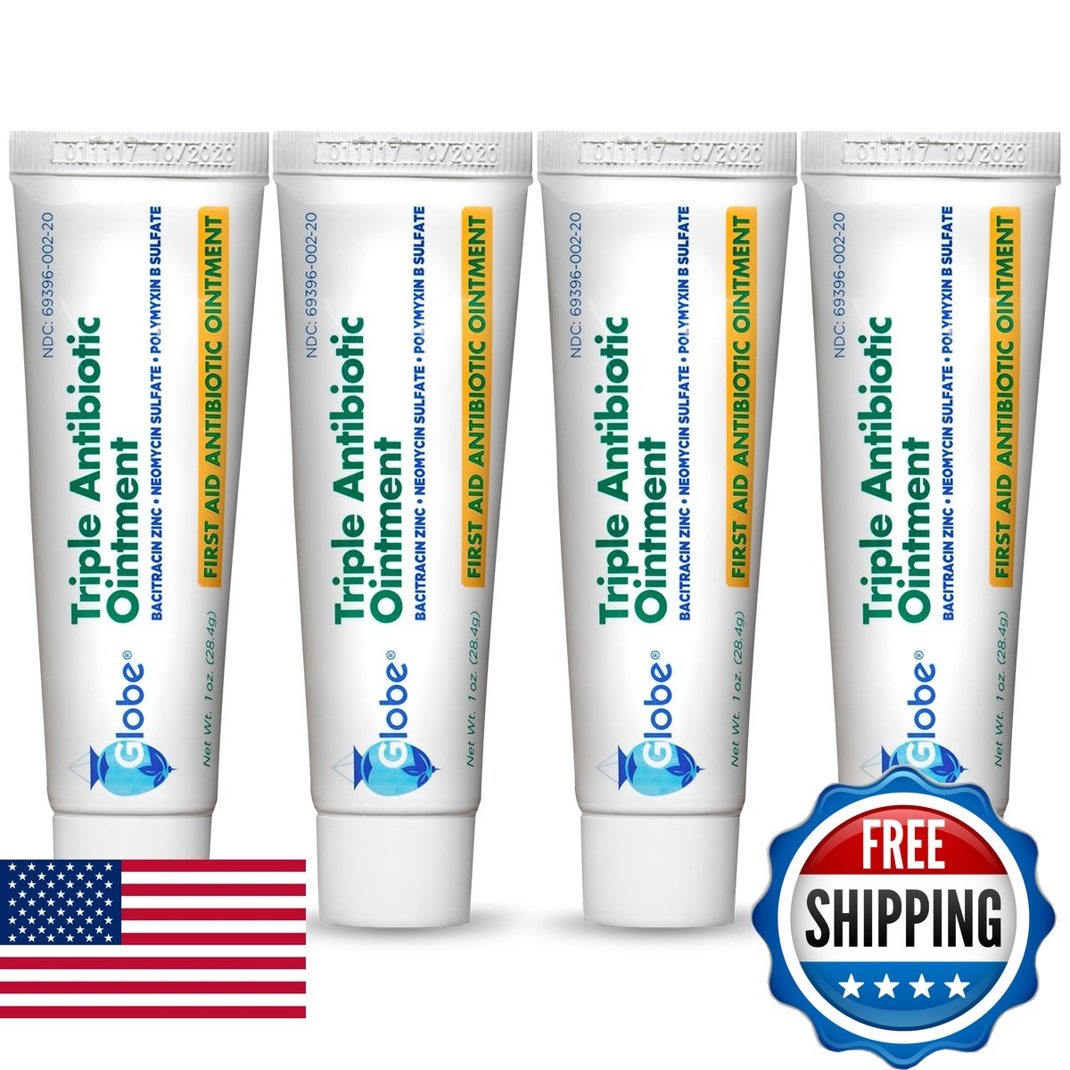 Globe Triple Antibiotic Ointment Bacitracin First Aid Cream 1 Oz, 4-Pack Globe Triple Antibiotic Ointment Bacitracin First Aid Cream 1 Oz, 4-Pack