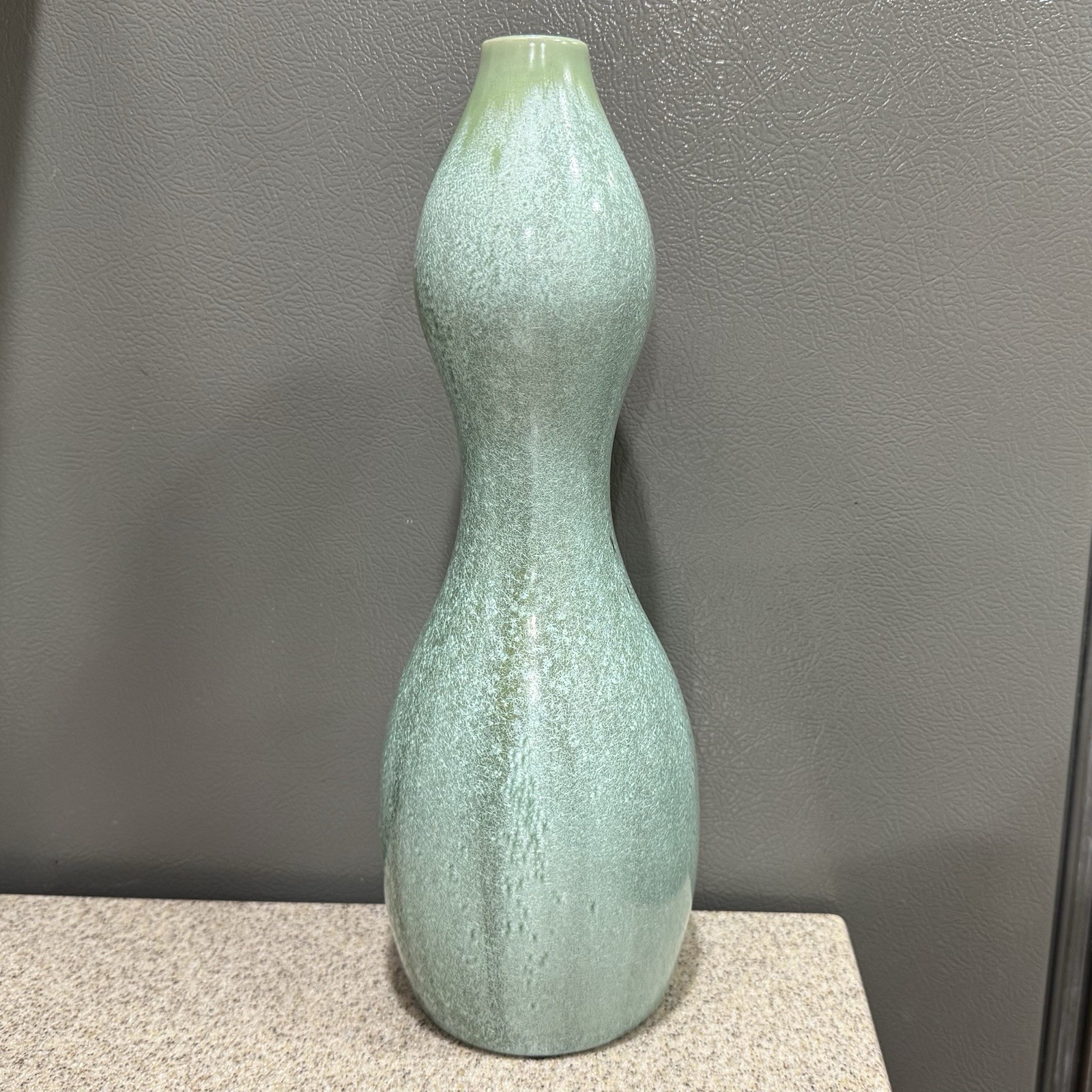 Vtg Celadon Ceramic Vase 14” Curved Unmarked Heavy EUC Vtg Celadon Ceramic Vase 14” Curved Unmarked Heavy EUC