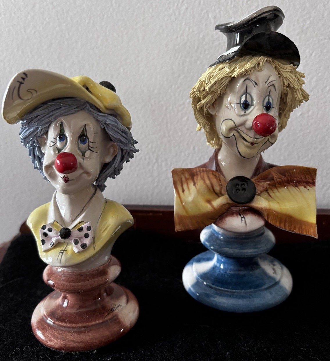 2 Vintage Zampiva Clowns Spaghetti Hair  Italy Studio Pottery Porcelain  Signed