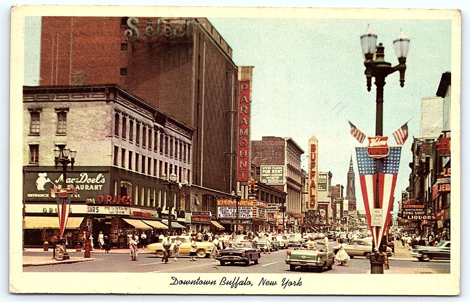 1970 Vintage Postcard - Downtown Main Street, Buffalo NY