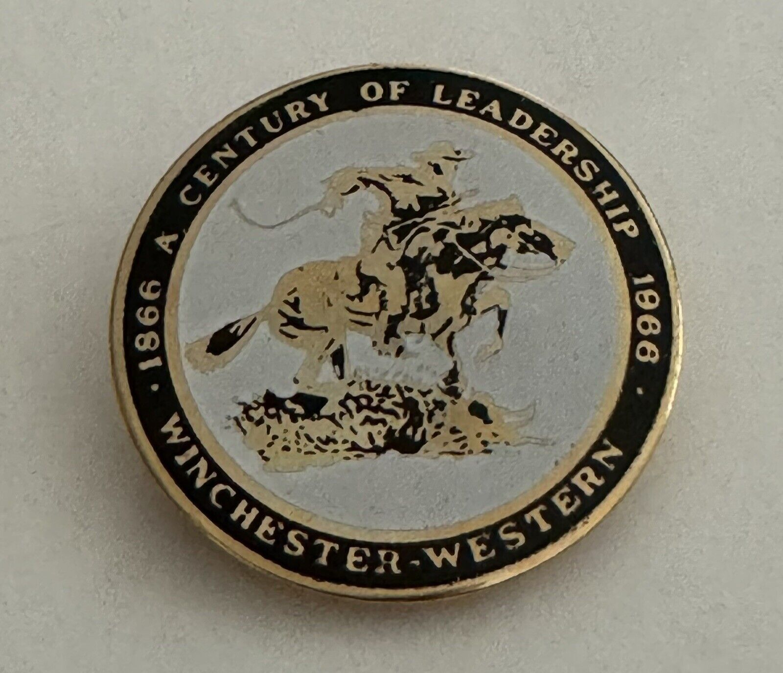 WINCHESTER WESTERN 1866-1966 Century of Leadership PINBACK Enameled Brass Pin