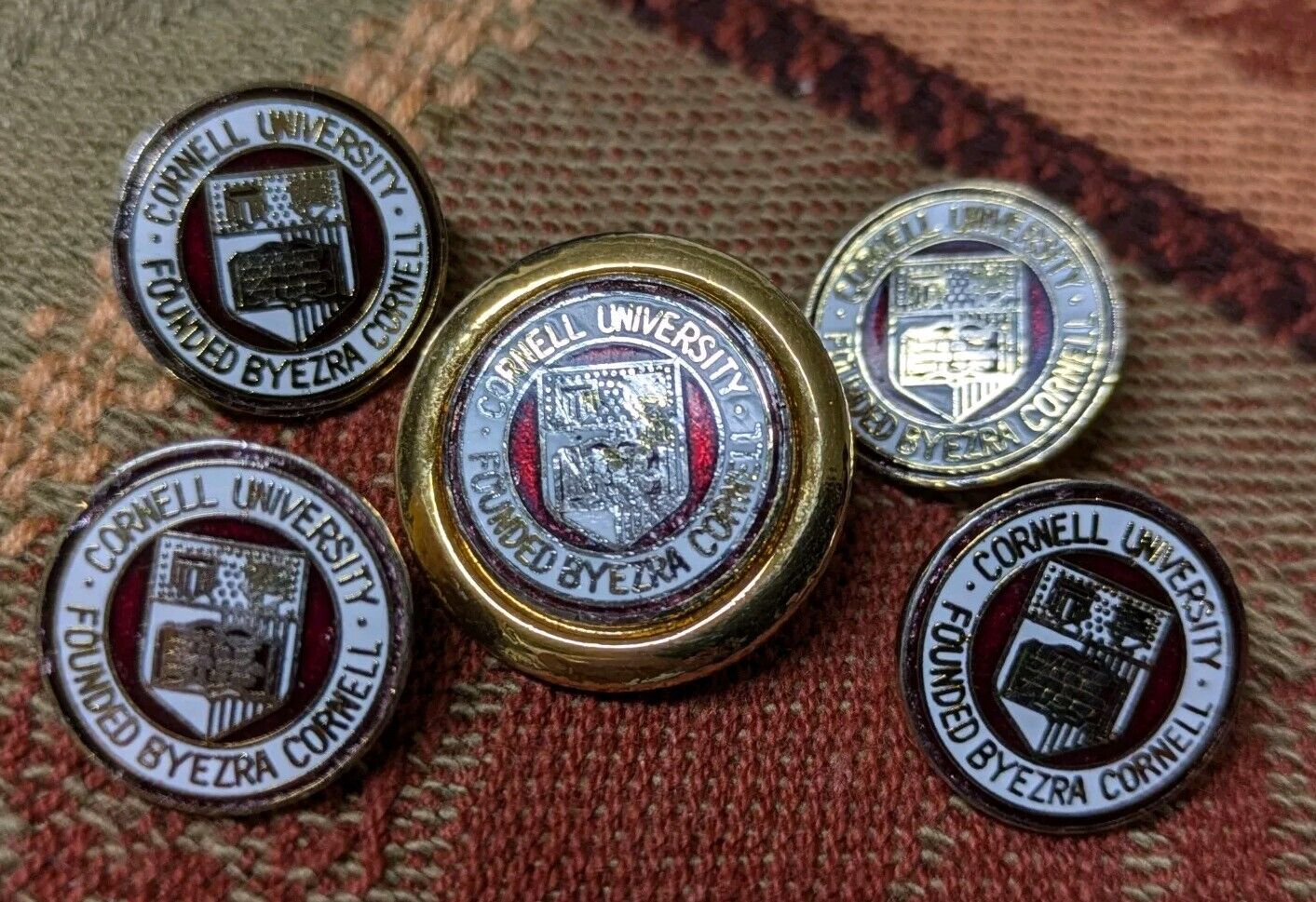 Set of 5 Vintage Cornell University Enamel Brass Buttons