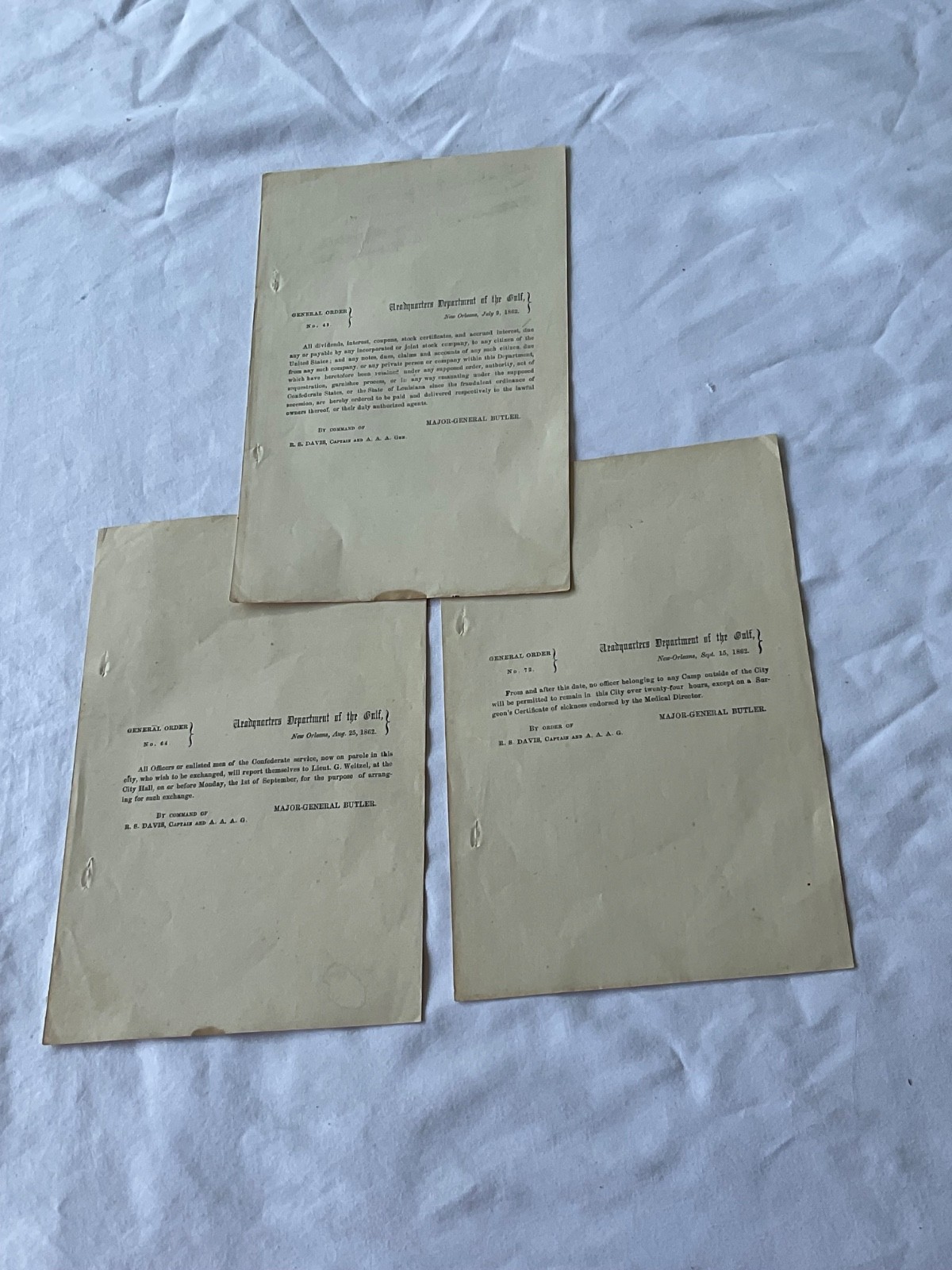 CIVIL WAR NEW ORLEANS GENERAL BENJAMIN BUTLER 3 ORDERS 1862 EXCHANGE CSA SOLDIER