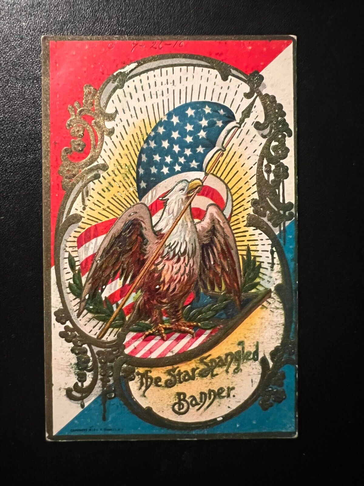 Mint USA Patriotic Postcard The Star Spangled Banner Flag Bald Eagle