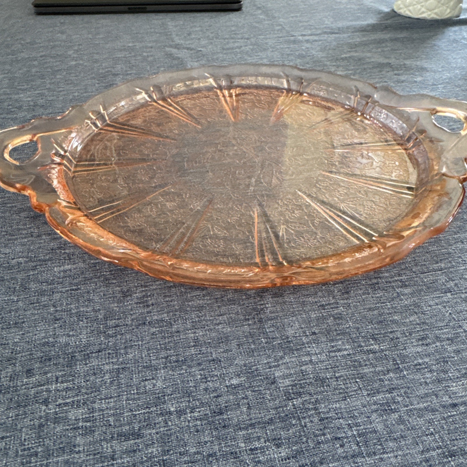 Vintage Jeanette Pink Depression Glass Two-Handled Server Plate Scalloped Edge