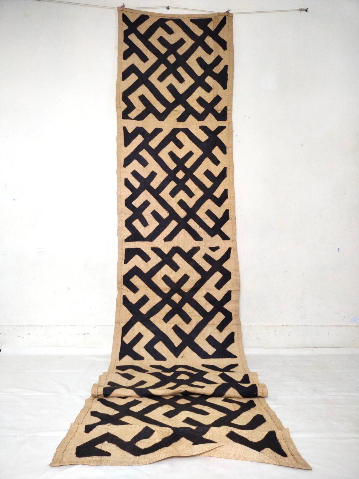 Vintage Kuba long Raffia Textile Traditional African Tribal woven  Congo it1221