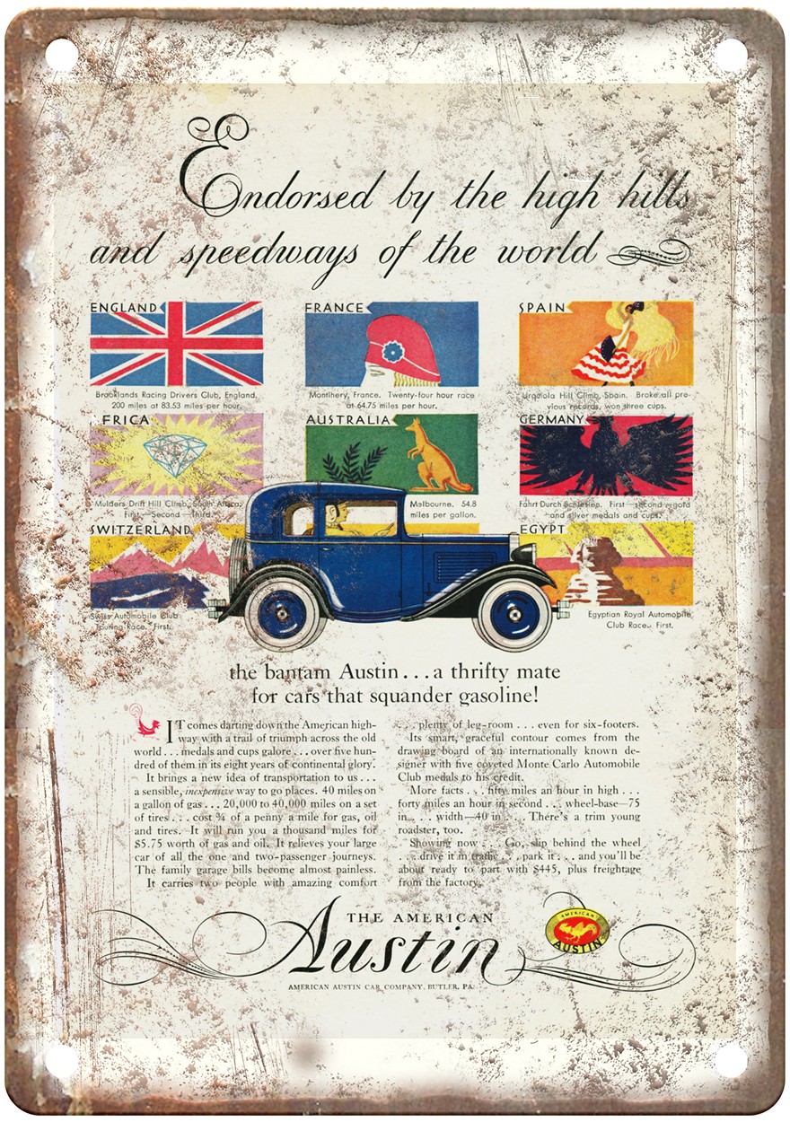1930 American Austin Vintage Automobile Ad Retro Look Metal Sign AM8780