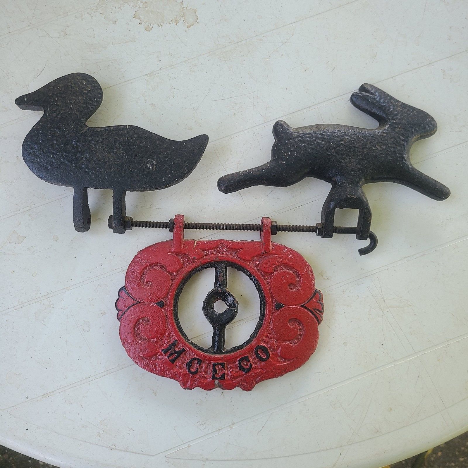 Unique Antique Cast Iron Shooting Gallery  Target Assembly  Duck/Rabbit/Plate