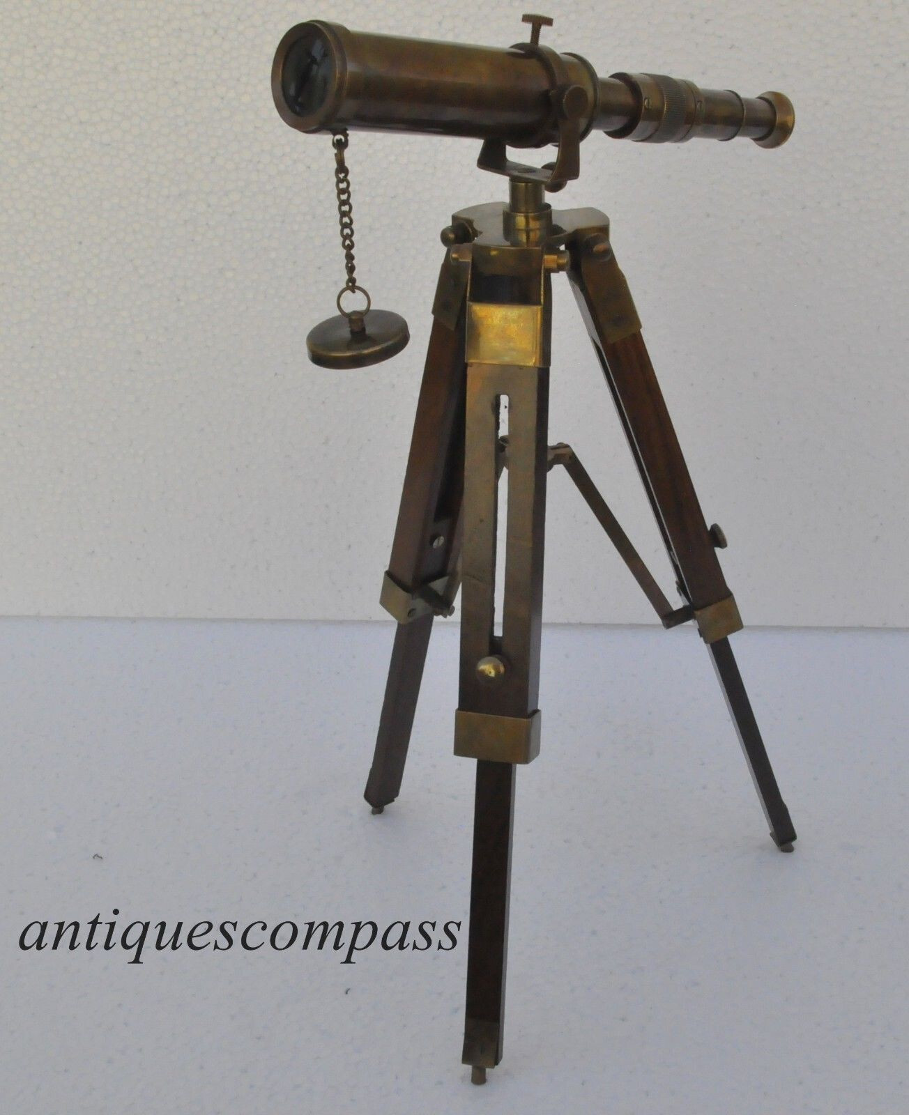 Solid Brass with Wooden Tripod Telescope Antique Nautical Vintage Decorative