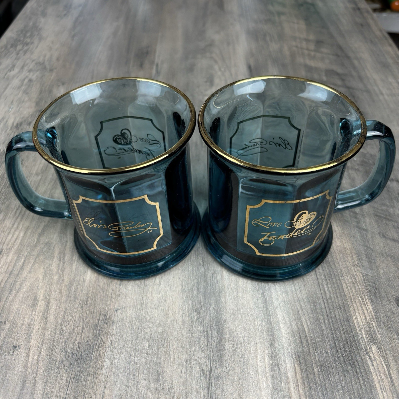 Vintage Elvis Presley Mug Teal Glass Cup Love Me Tender Culver USA 22K Gold