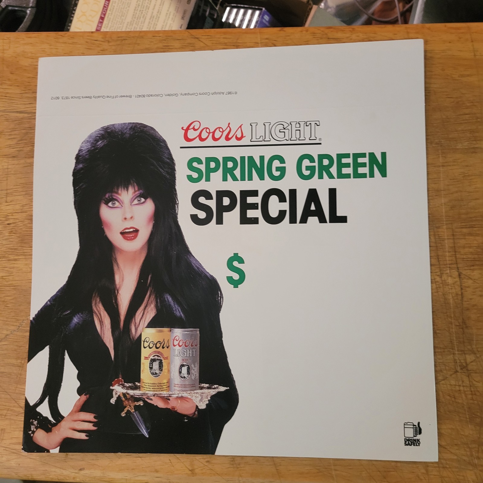 1987 original ELVIRA COORS LIGHT beer SPRING GREEN SWEEPSTAKES Display sign