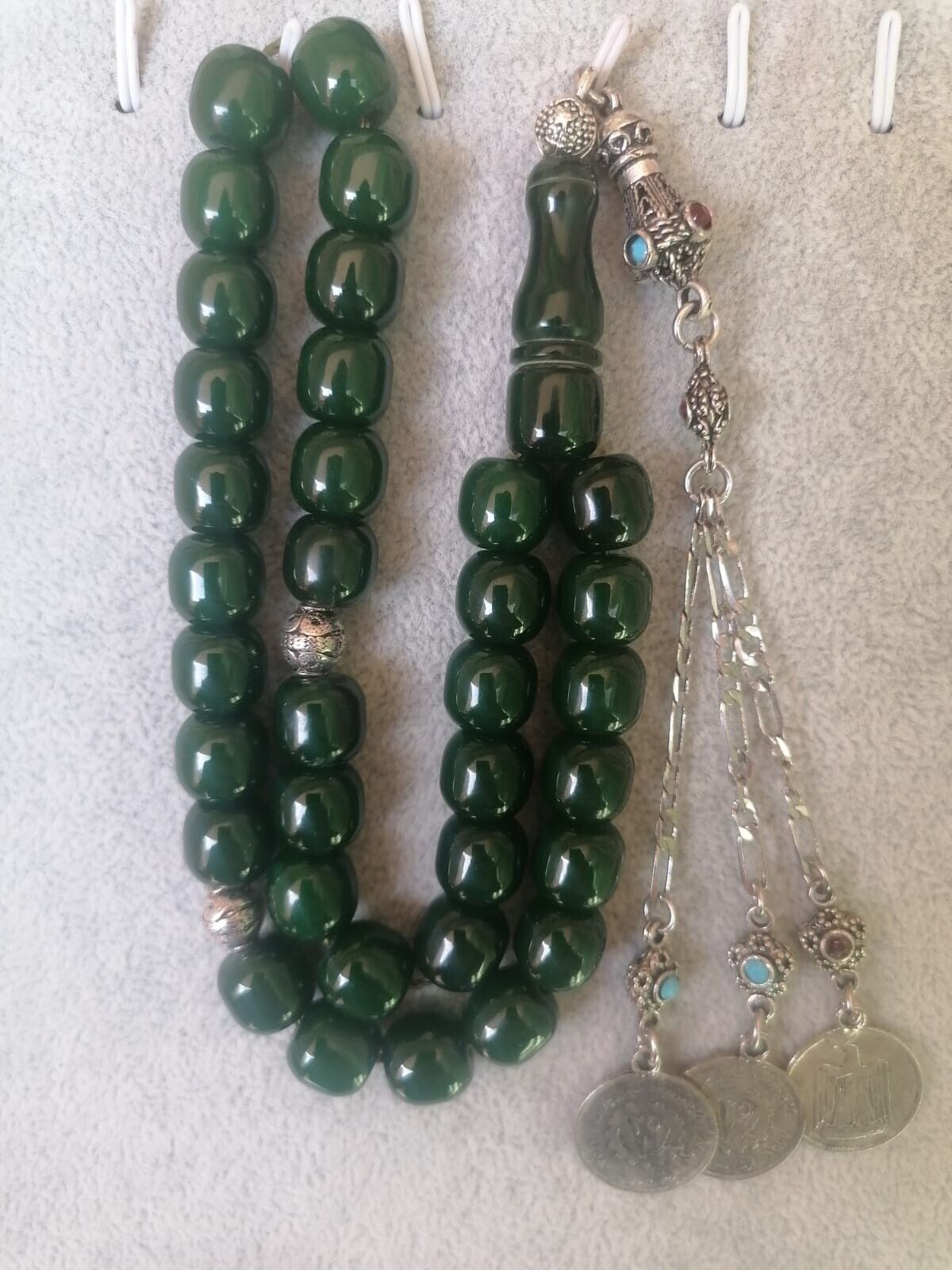 Green German Faturan Cherry Amber Bakelite 35 Prayer Beads Tesbih Misbaha Rosary