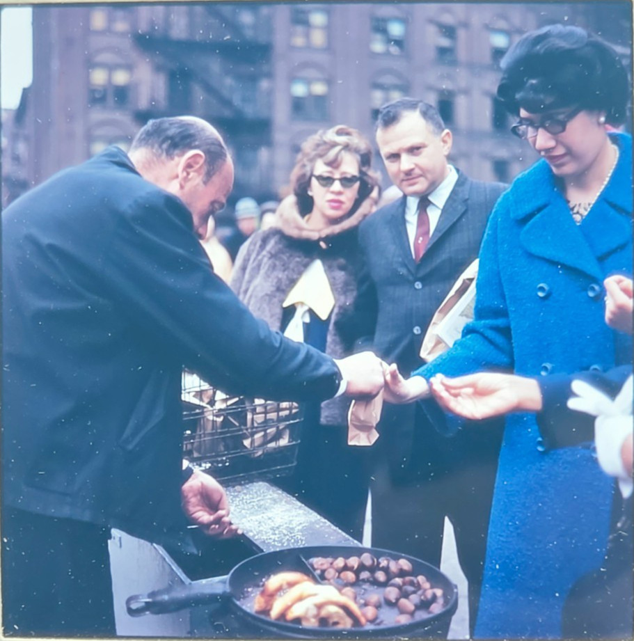 Vintage 1965 Jon Henry Medium Format Slide Roasted Chestnuts Vendor Street Food