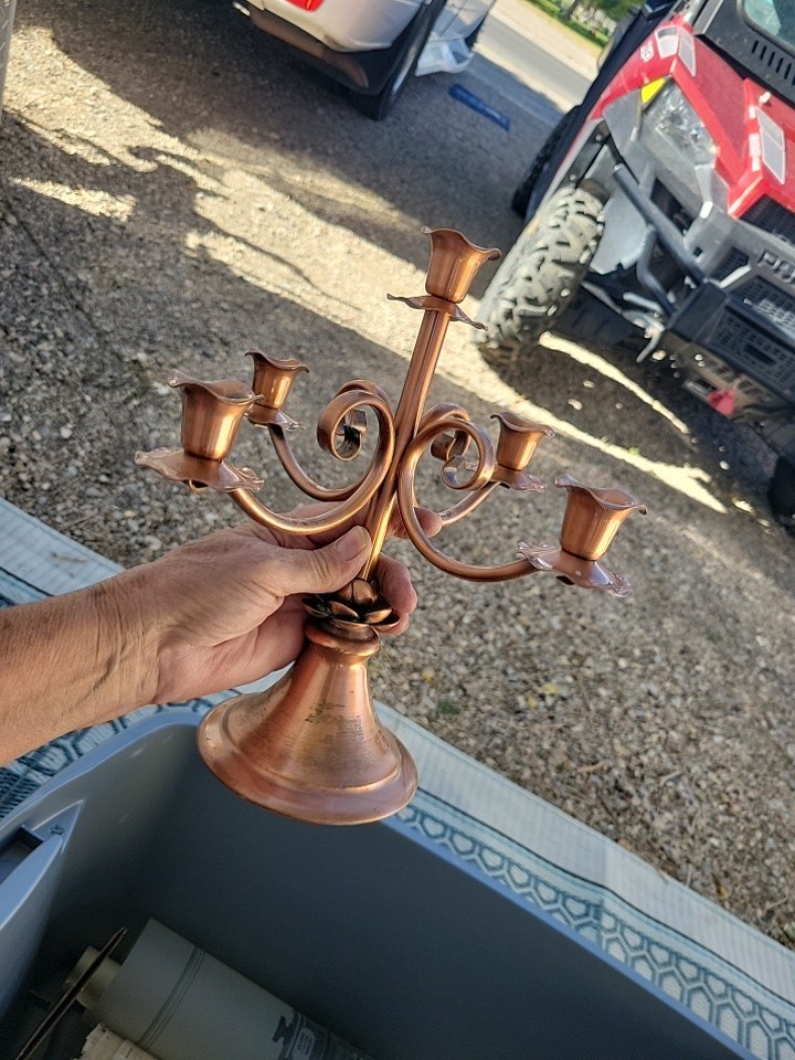 Vintage Gregorian Copper 5 Arm Candelabra Rose Base MCM Candle Holder 12 inch