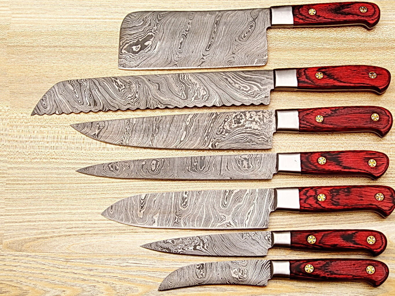 Eye Catching Custom Made Damascus Steel Professional Kitchen Knife set-DB-1081-7