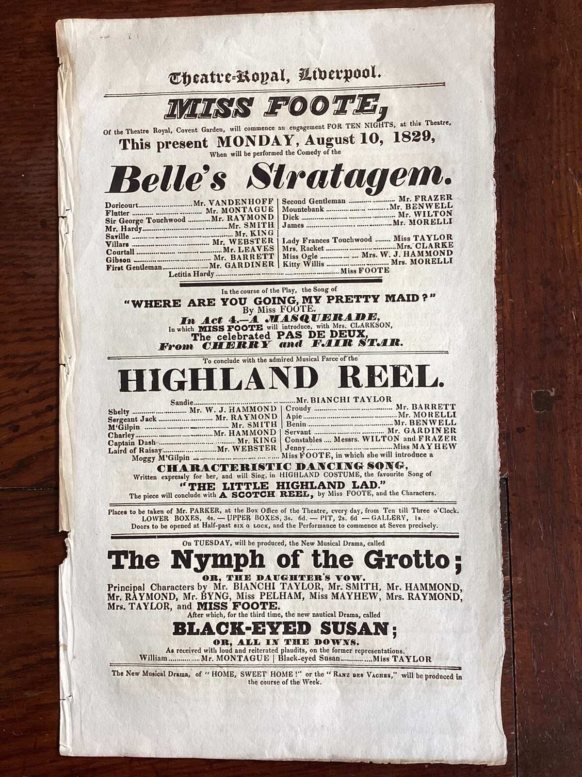 Georgian Playbill Flyer Theatre Royal Liverpool Belles Stratagem