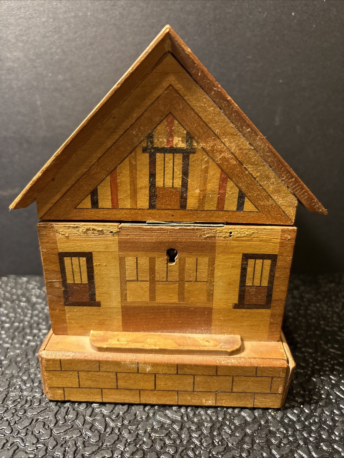 Vintage Folk Art Handmade Wooden House Coin Bank Trinket Box Open No Key Vintage Folk Art Handmade Wooden House Coin Bank Trinket Box Open No Key