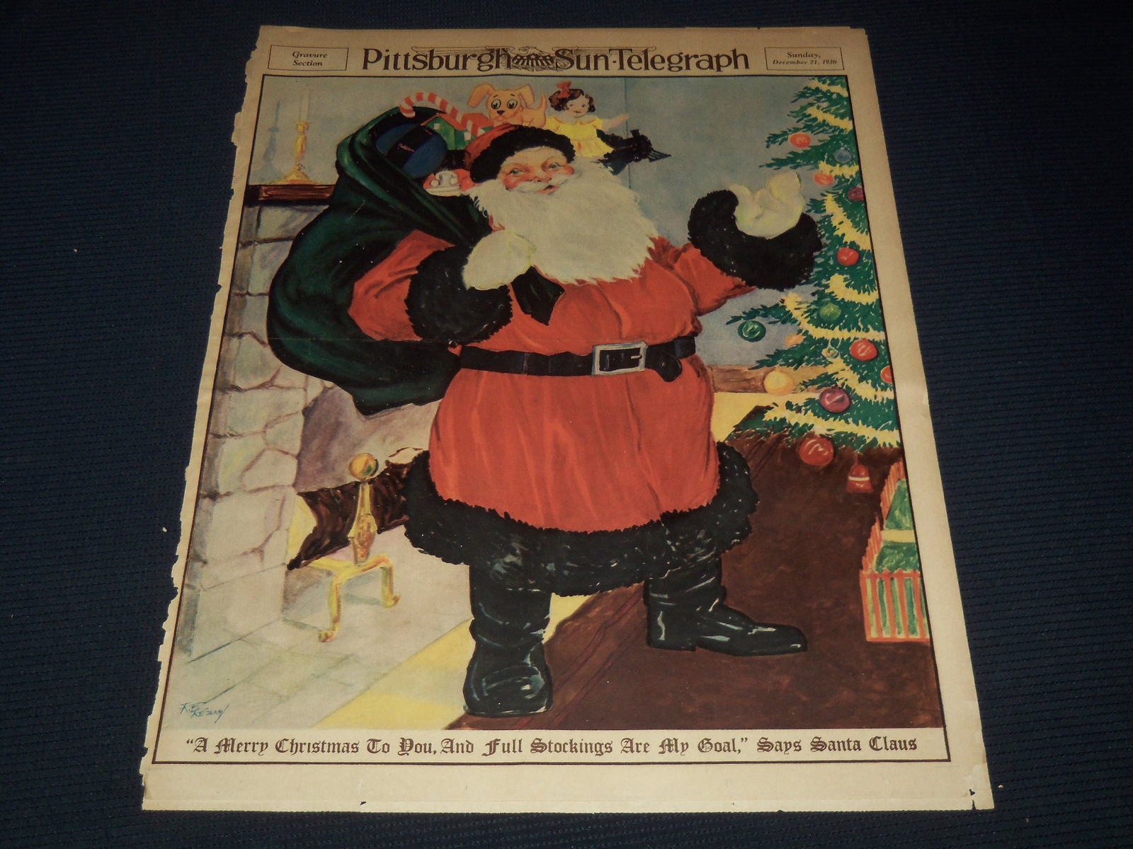 1930 DECEMBER 21 PITTSBURGH SUN TELEGRAPH COLOR GRAVURE - SANTA CLAUS - NT 9591