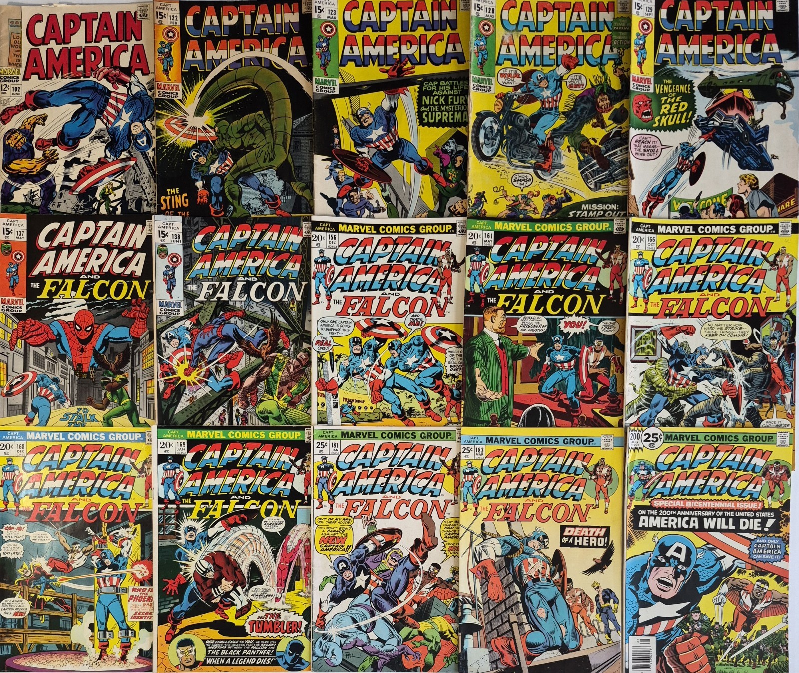 Captain America Lot (15) #102-200* VF- VG J Kirby,G Colan 1968 Silver Bronze Age