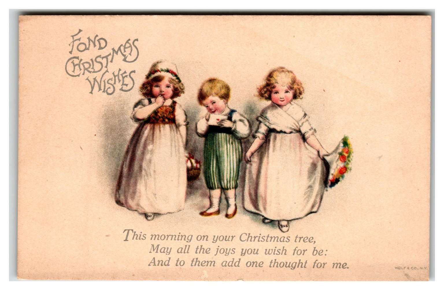 Edwardian Children Christmas Postcard, Wolf & Co. N.Y. Ellen H. Clapsaddle Edwardian Children Christmas Postcard, Wolf & Co. N.Y. Ellen H. Clapsaddle