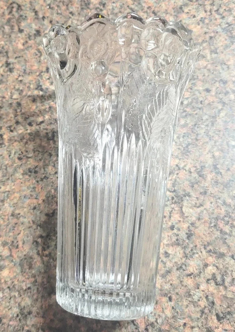VINTAGE Clear Glass CRYSTAL TRUMPET Bud VASE Rose Embossed FAN CUT Ribbed