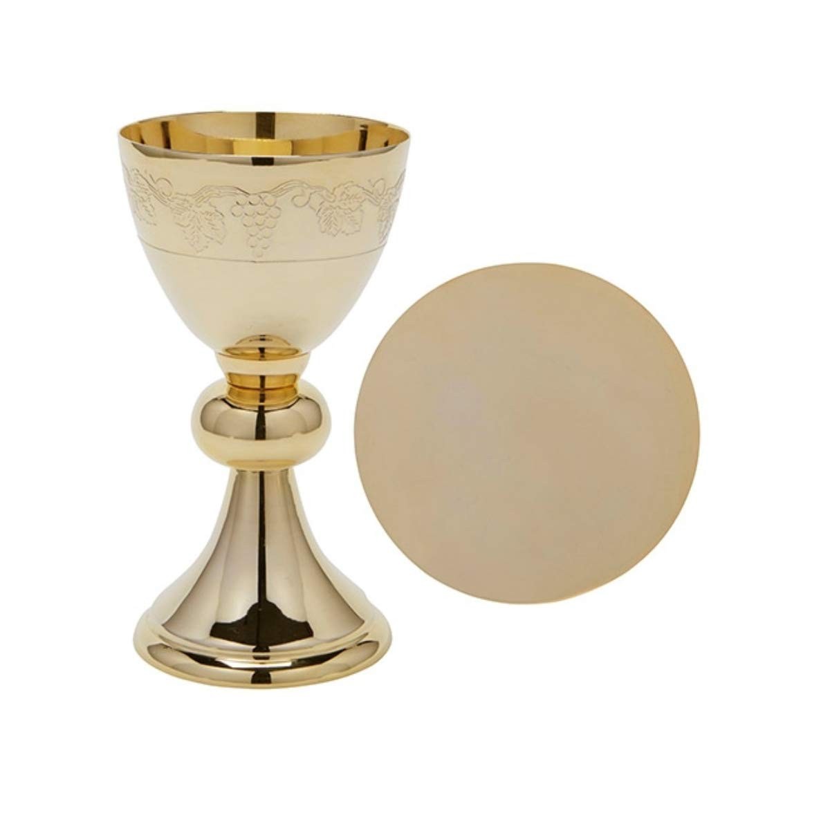 Church Gold Plated Brass Chalice & Paten, 12 Ounce, Etched Grape Vines Church Gold Plated Brass Chalice & Paten, 12 Ounce, Etched Grape Vines