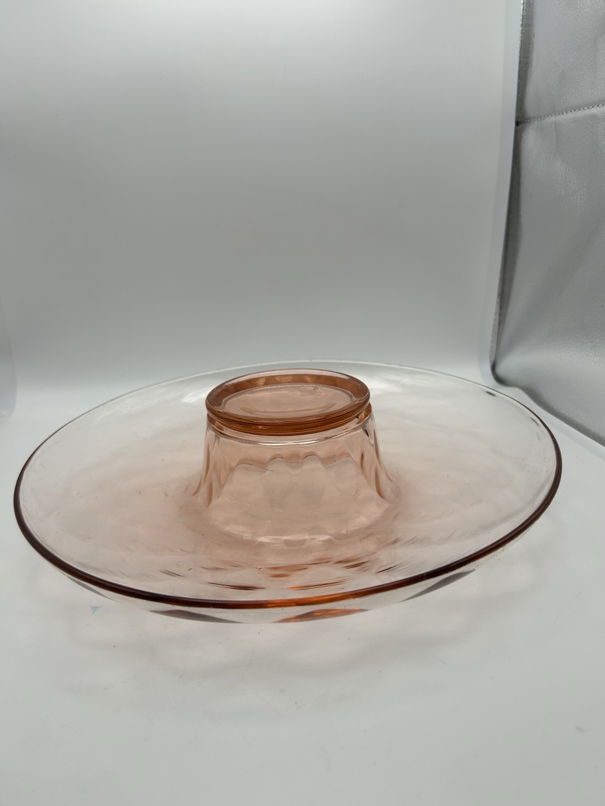 Vintage Pink Depression  Glass Console Bowl Rolled Edge 11