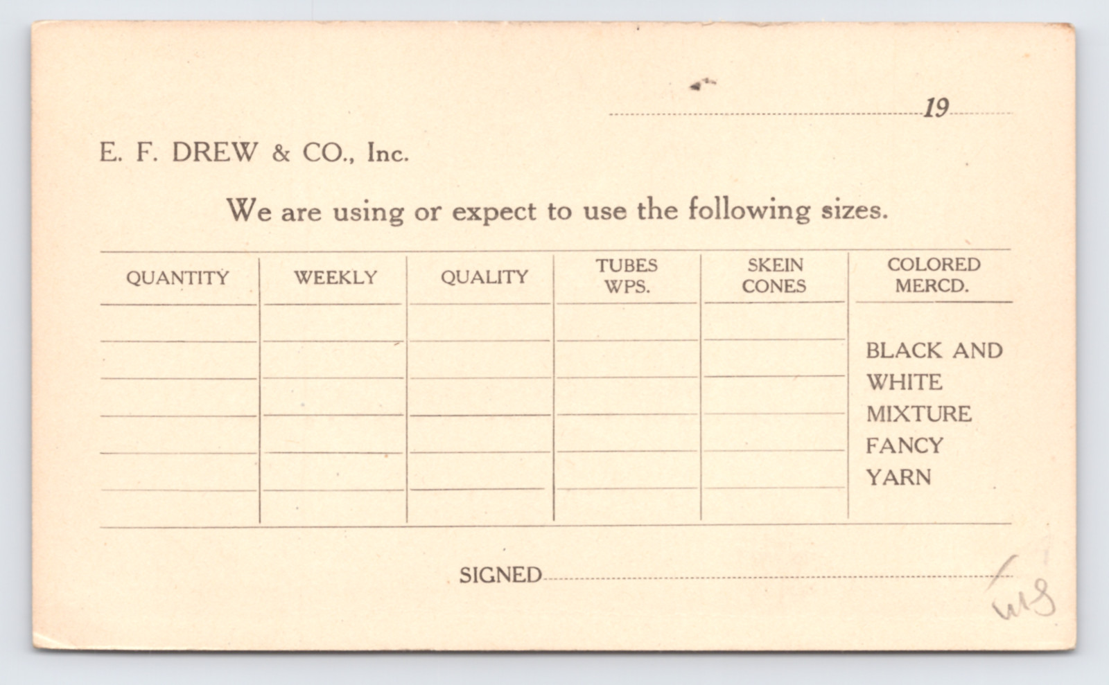 c1920s E F Drew Co Yarn Department Survey Postal Card New York NY Textile Supply