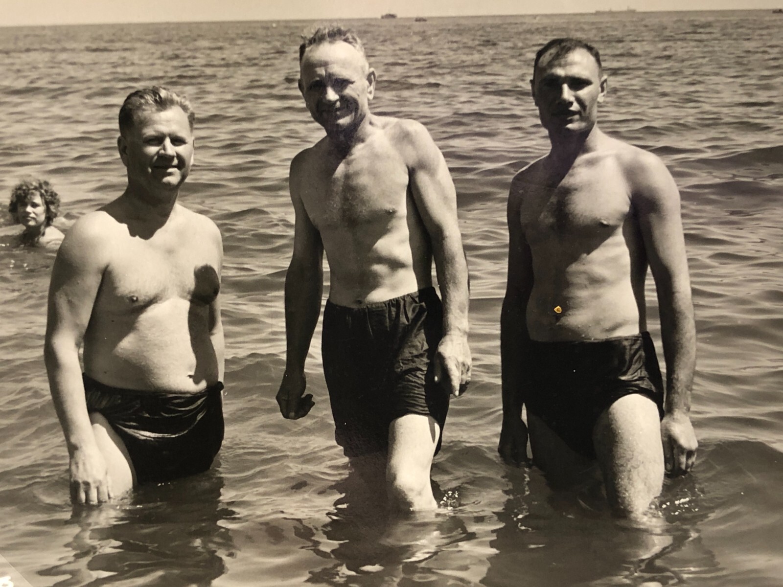 1958 Soviet Three Shirtless Men Trunks Sea Beefcake Gay Interest Vtg Photo