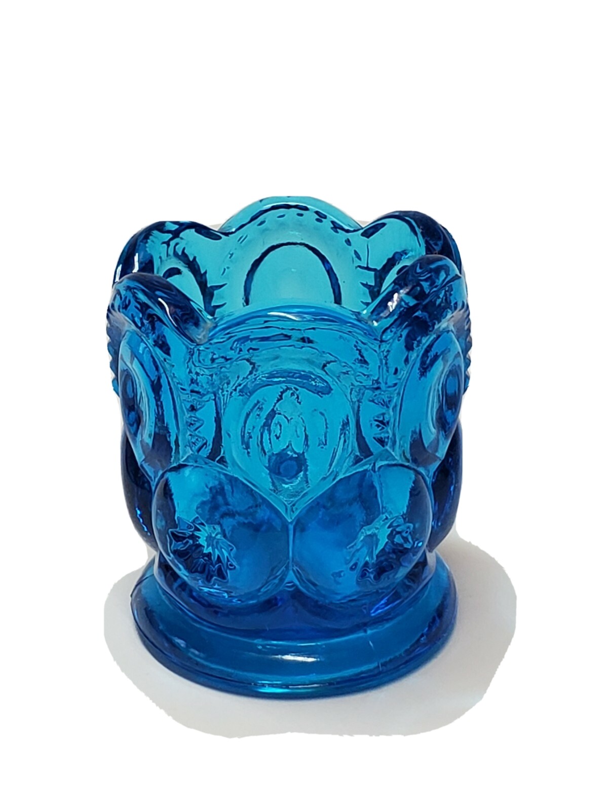VINTAGE BLUE GLASS SCALLOP PANEL BEADED TOOTHPICK HOLDER COLLECTIBLE GLASSWARE VINTAGE BLUE GLASS SCALLOP PANEL BEADED TOOTHPICK HOLDER COLLECTIBLE GLASSWARE