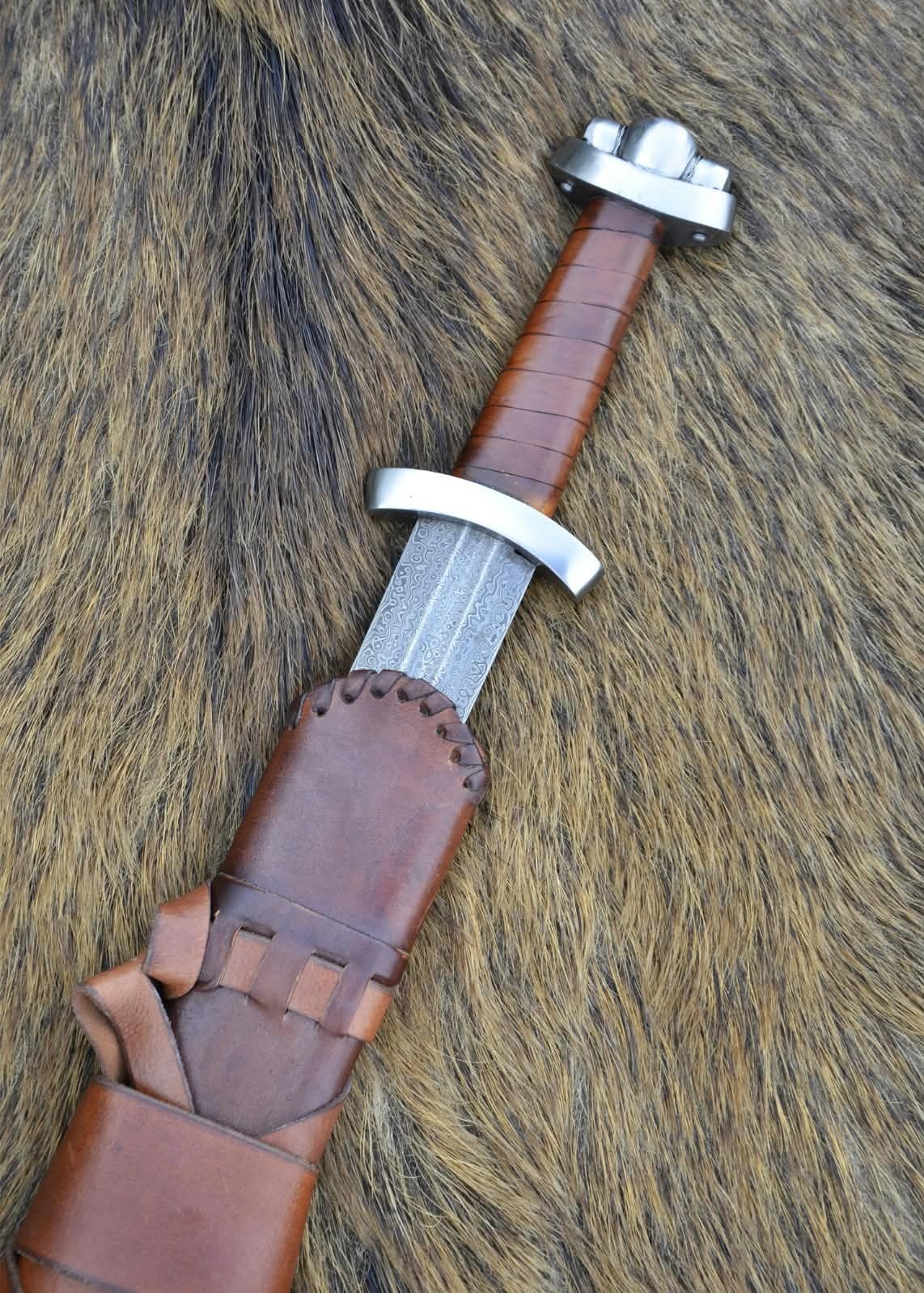 Hand Forged Godfred Viking Sword Damascus Steel Blade With Leather Scabbard