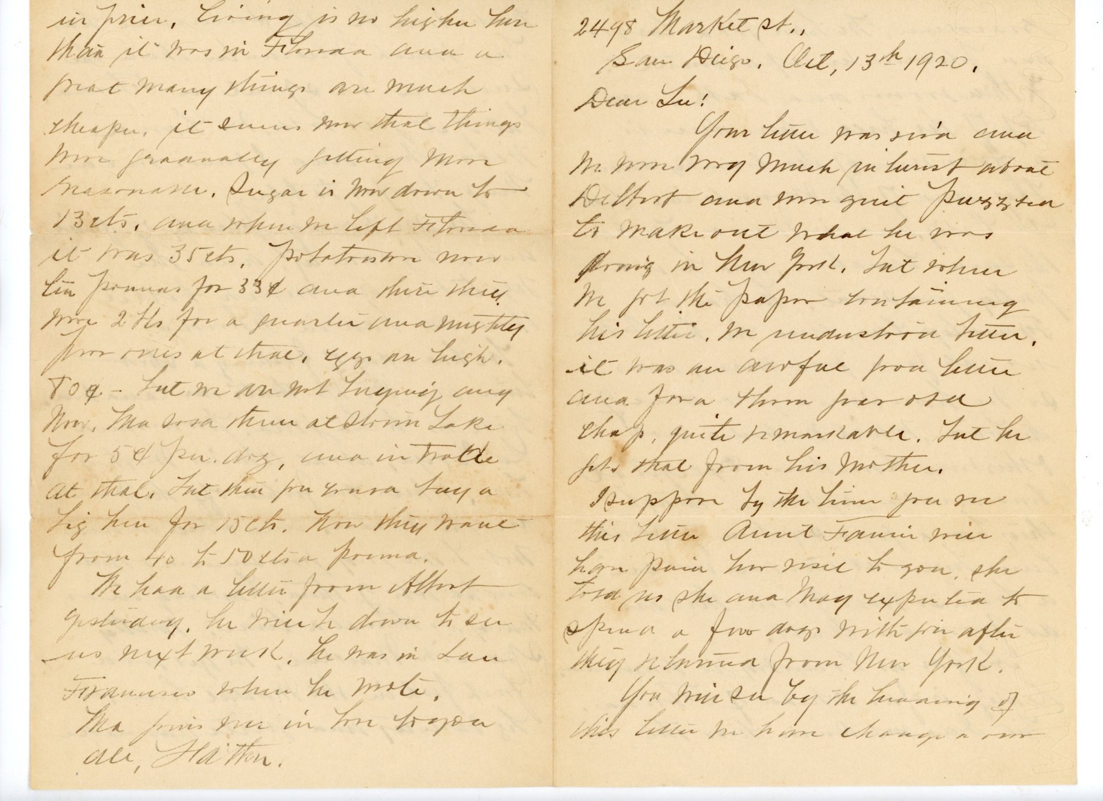 1920 San Diego CA Handwritten Letter Cost of Living La Jolla Fishing Social Life