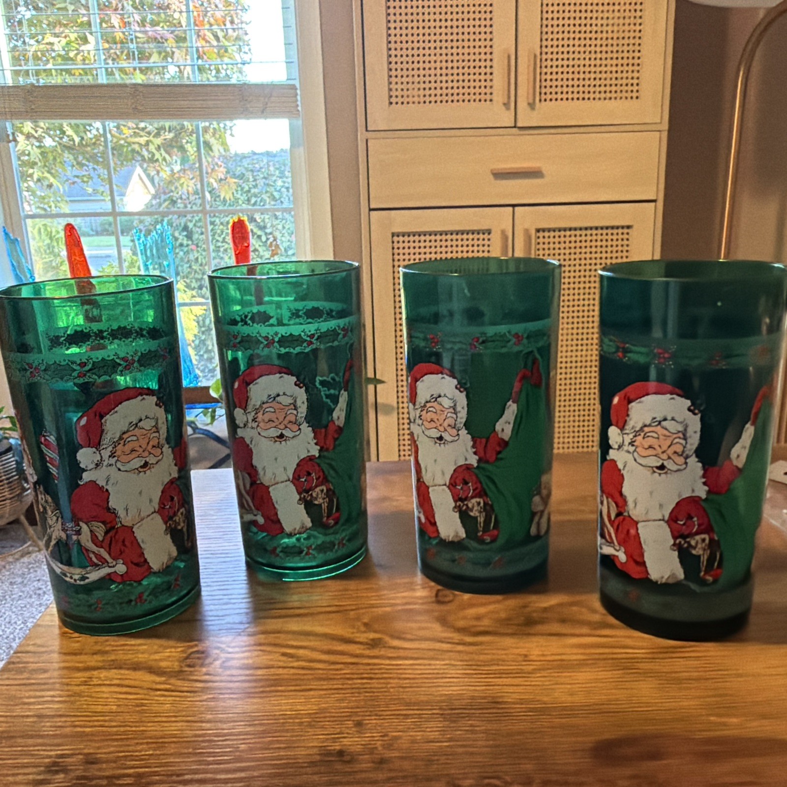 Set of (4) Vintage Santa Toys Plastic 6 Tall Santa Christmas Cups