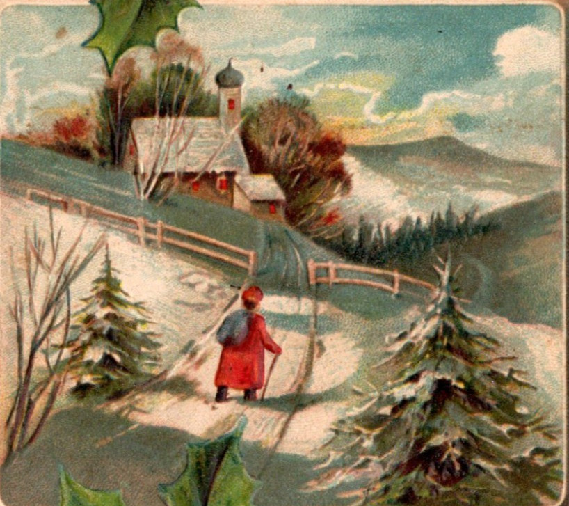 * Antique DB Postcard Merry Christmas Embossed Snow Scene Holly c1909 Collector