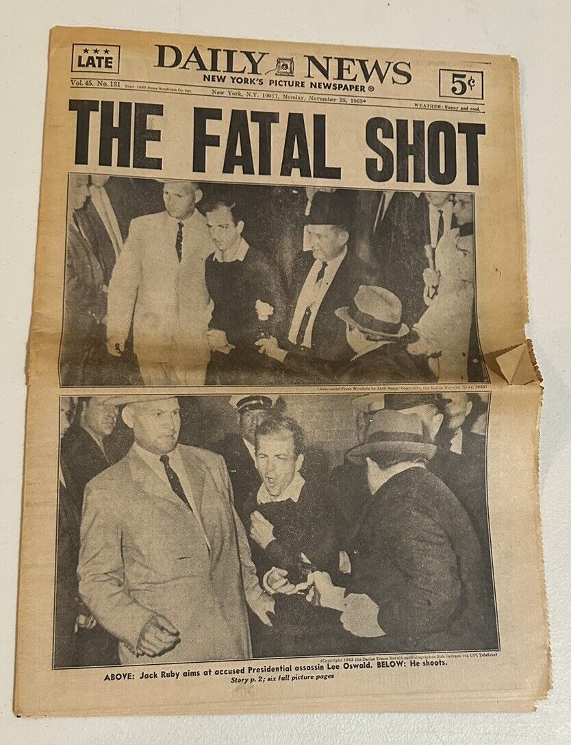 Vintage NYC Daily News November 25 1963  The Fatal Shot Collectible Newspaper