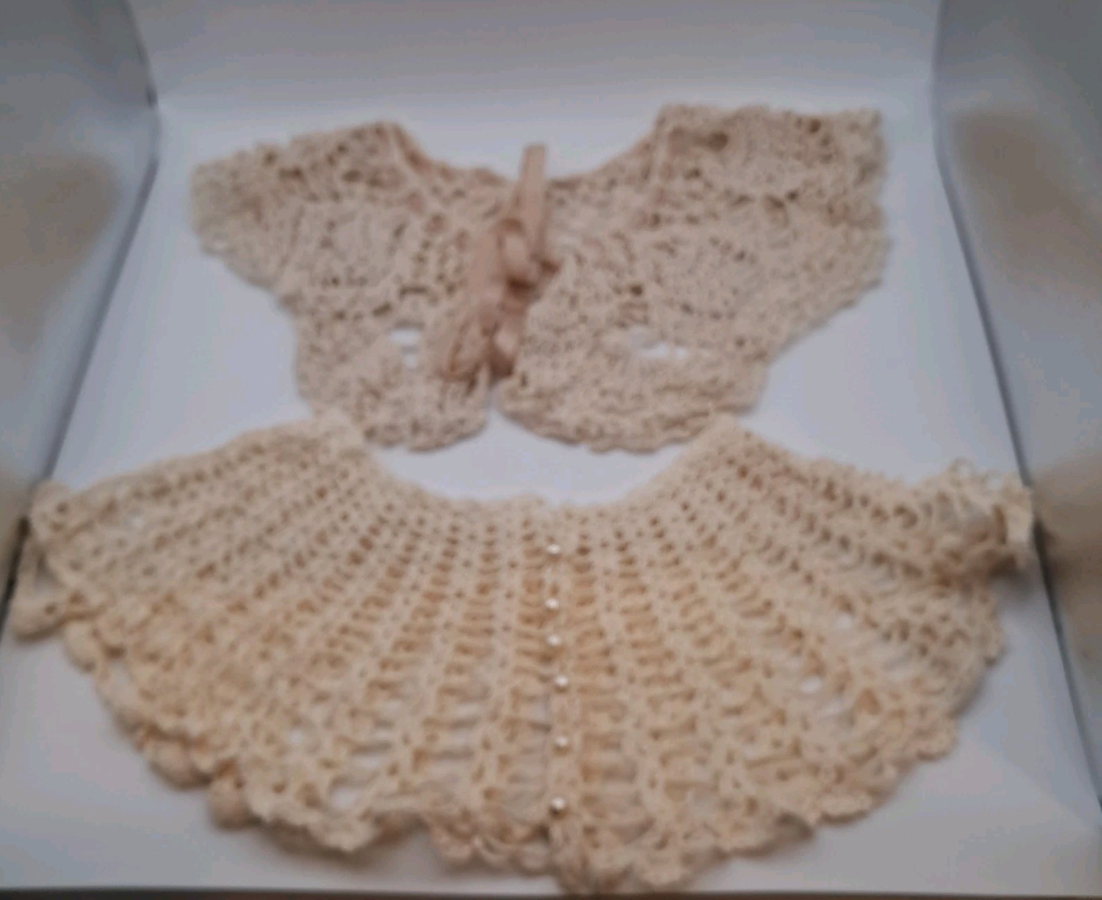 2 Handmade Crochet Victorian Edwardian Lace Collars Button Ribbon