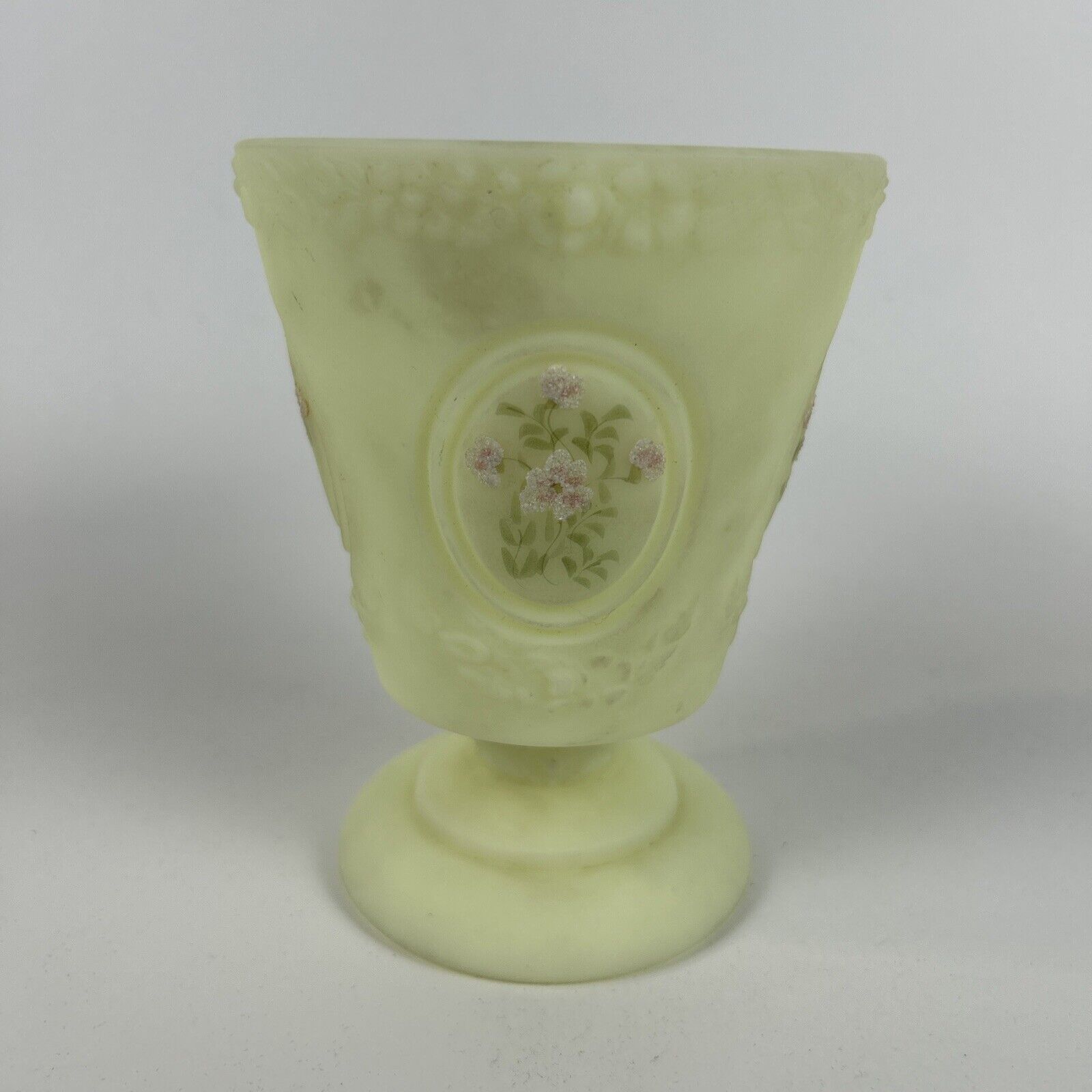 Vintage Fenton Art Glass Medallion Milk Glass Vase signed C. Smith
