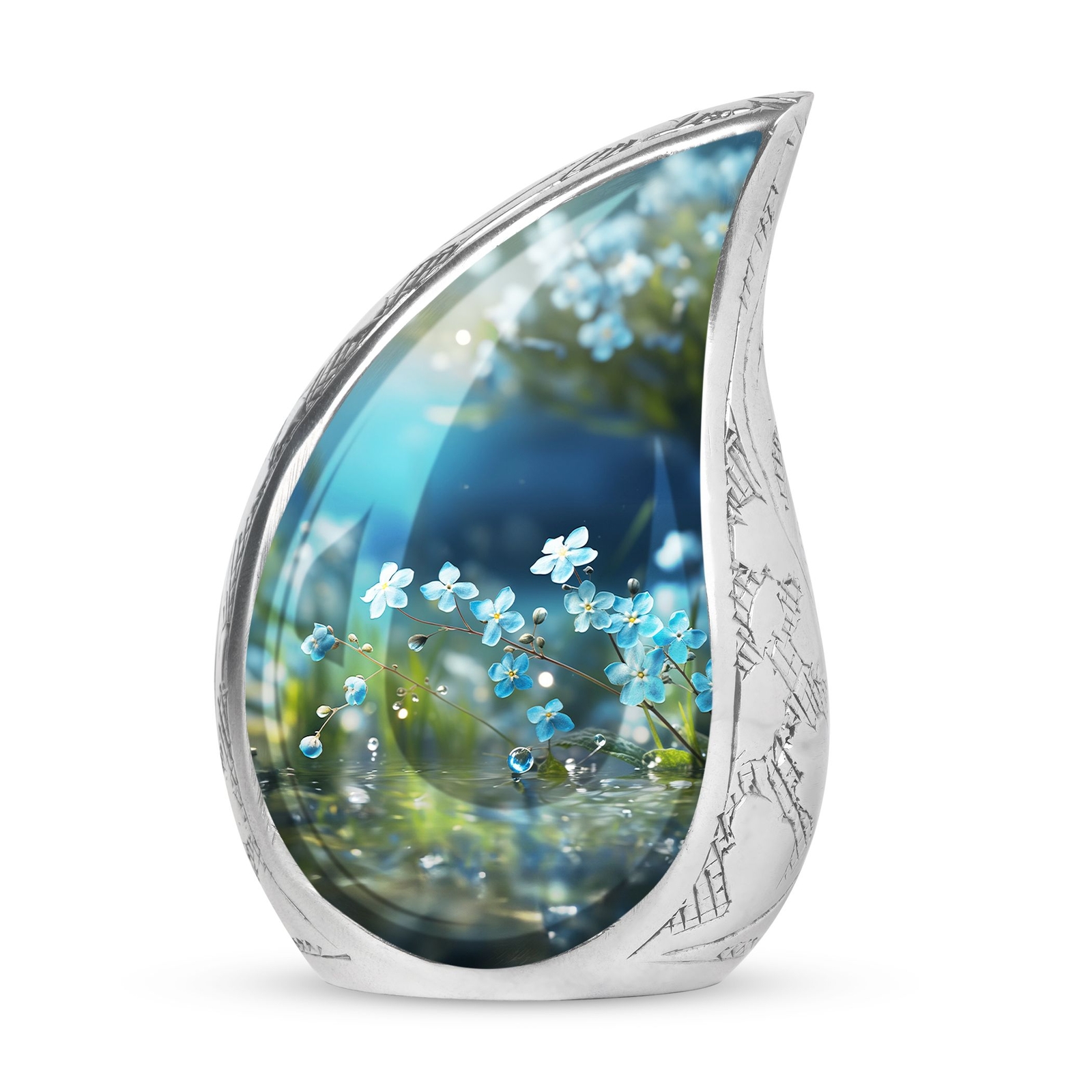 Forget Me Not Flower Miniature Urn For Ashes - Small Urn For Human Ashes