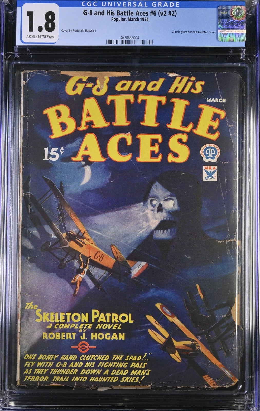 G-8 Battle Aces May 1934 CGC 1.8 Frederick Blakeslee Skeleton Cover Pulp Key