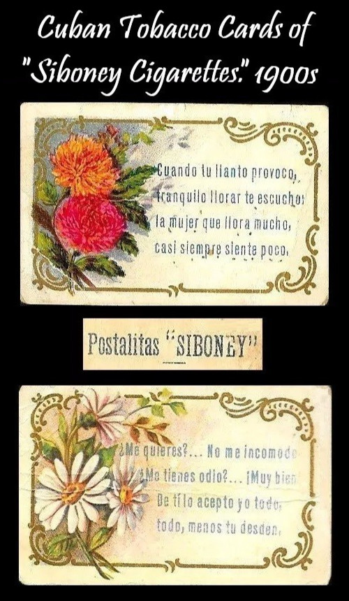 Lot 2 Vintage c.1915 Cuban Tobacco Cards by SIBONEY Cigarettes; Romantic Theme