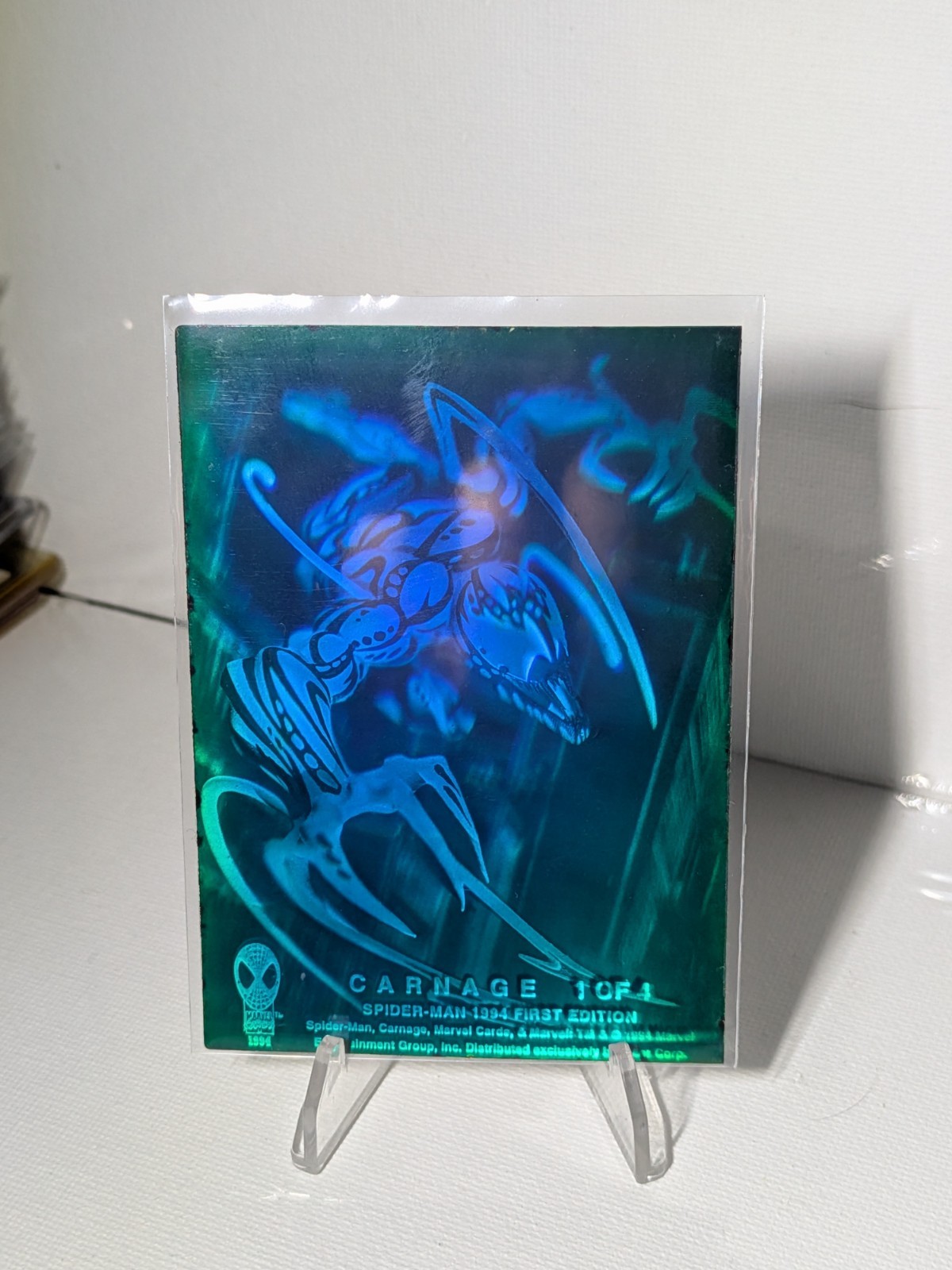 1994 Fleer Marvel Spider-Man 1st Edition Holograms, 4 Card Set. 3 Blue/1 Green