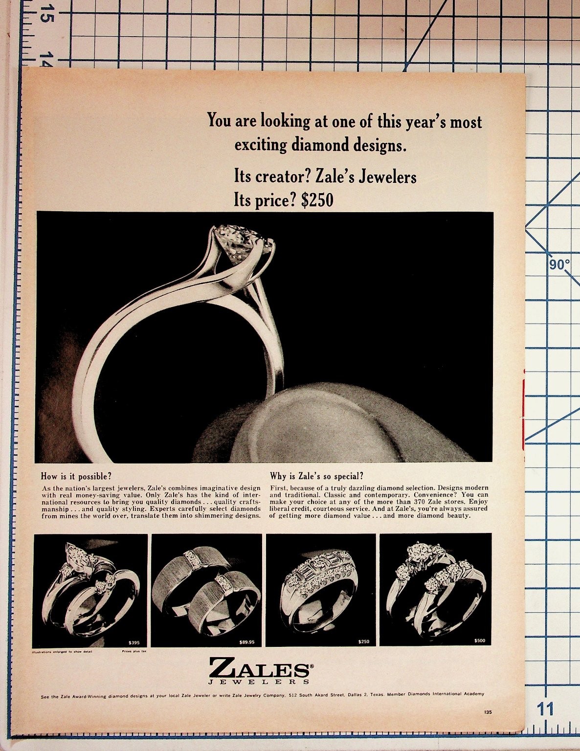 Vintage Zales Jewelers Diamond Ring Ad Magazine Print Dallas Texas