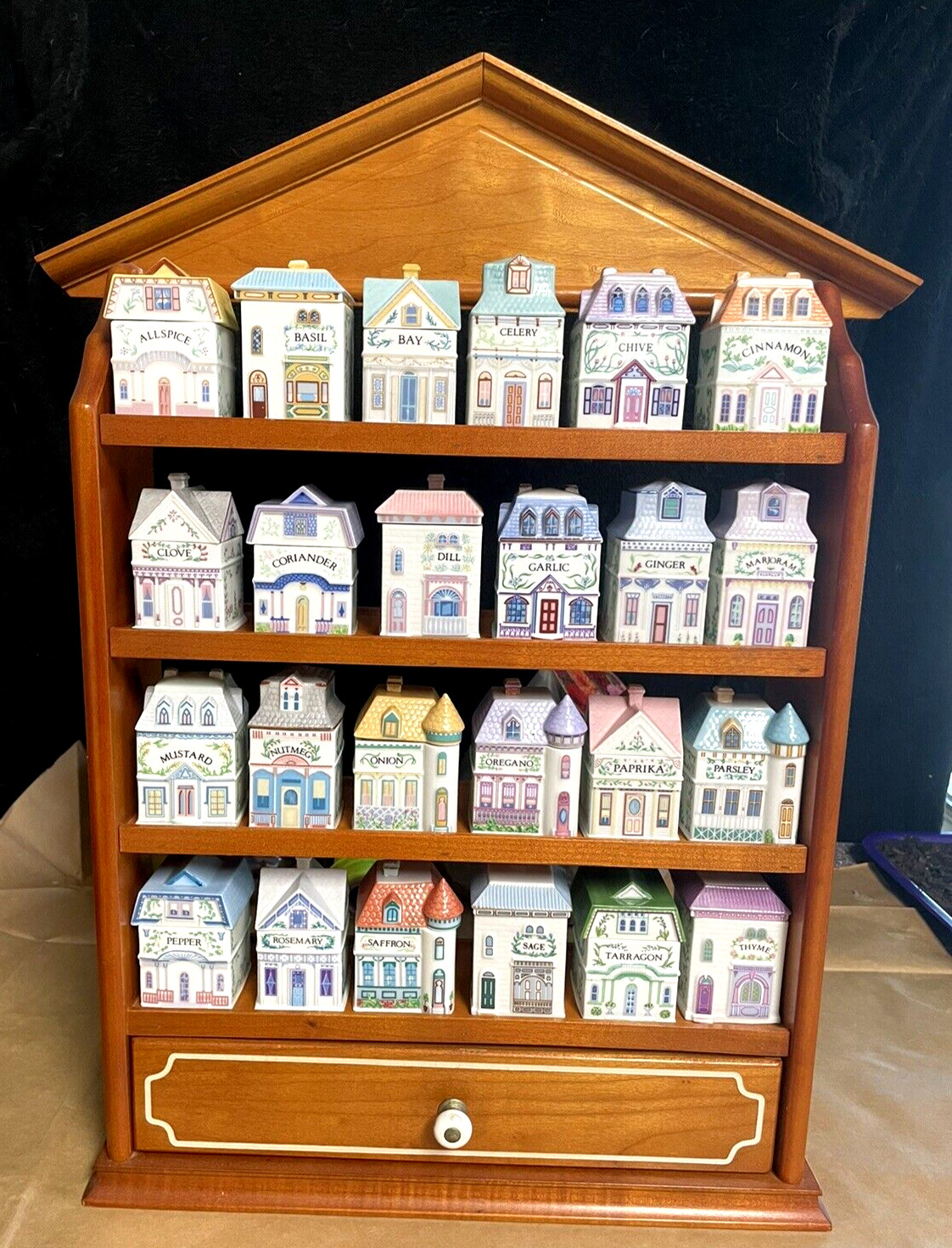 Vintage Porcelain Lenox Complete Spice Village & Rack,24 Spice CottagesVGC, 1989