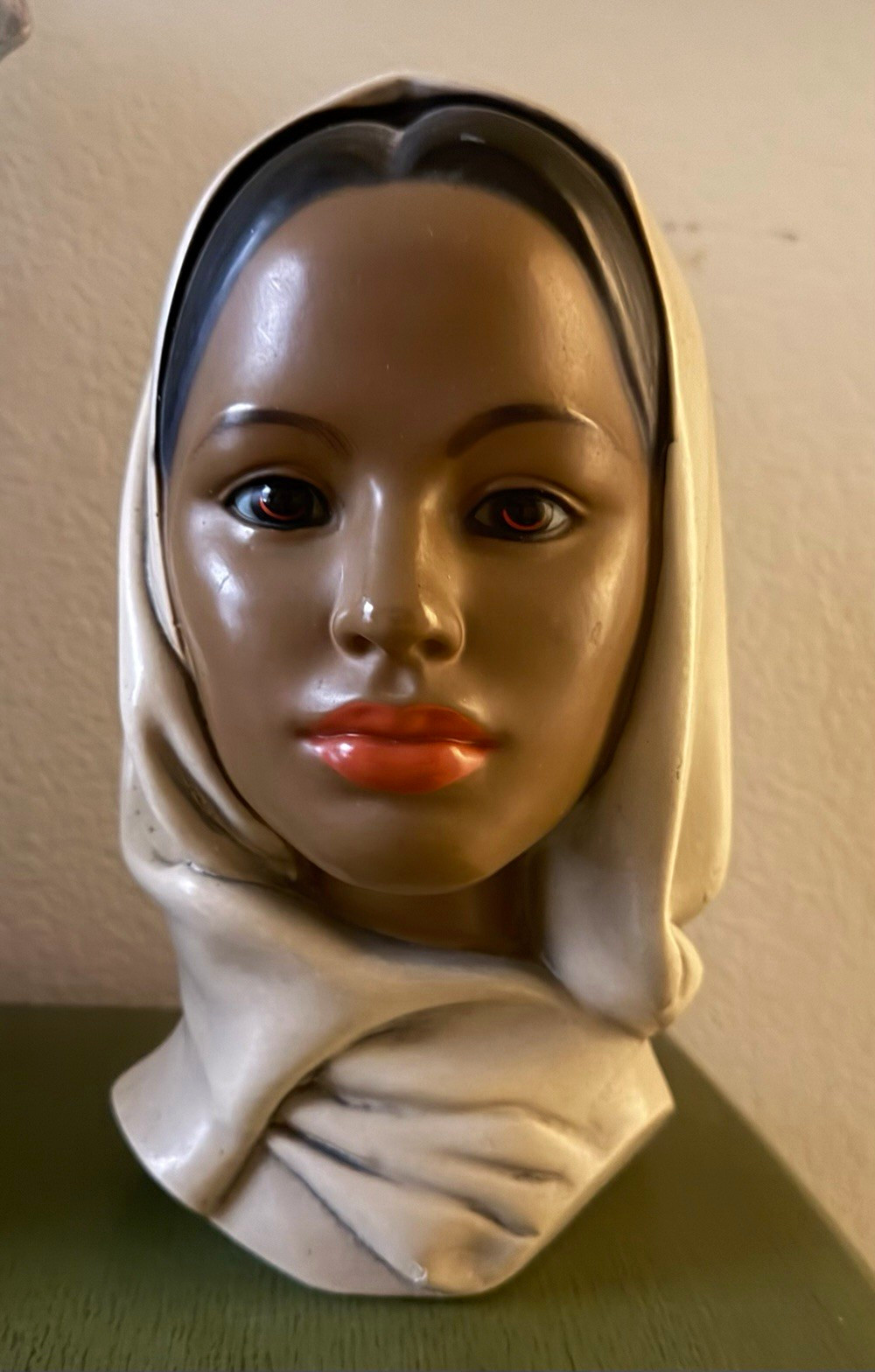 Marwal Chalkware Bust of a woman in an Eastern headscarf.