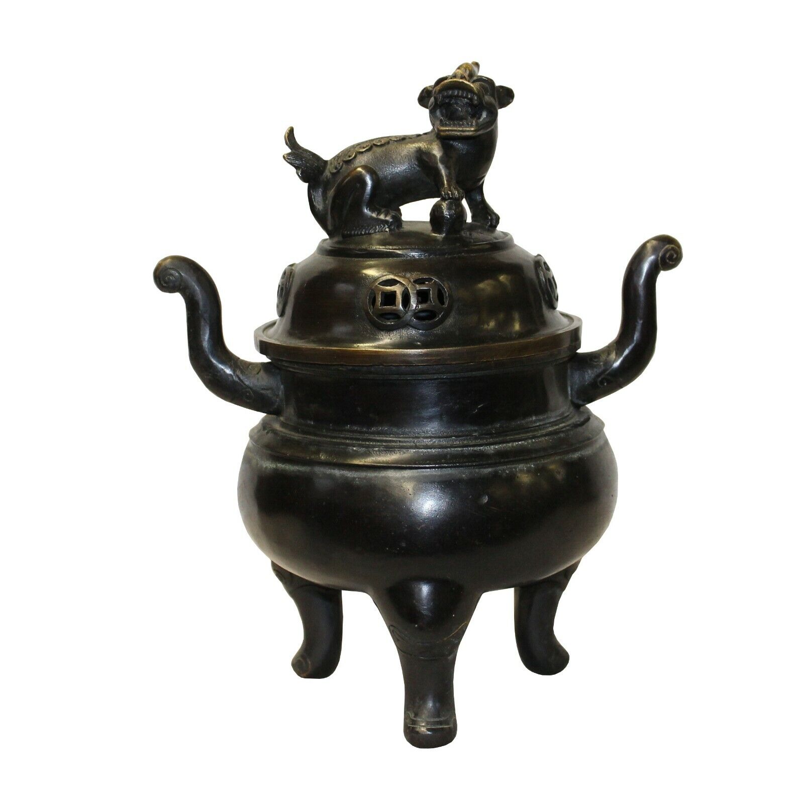 Chinese Oriental Dark Brown Bronze Metal Incense Burner Display cs5523
