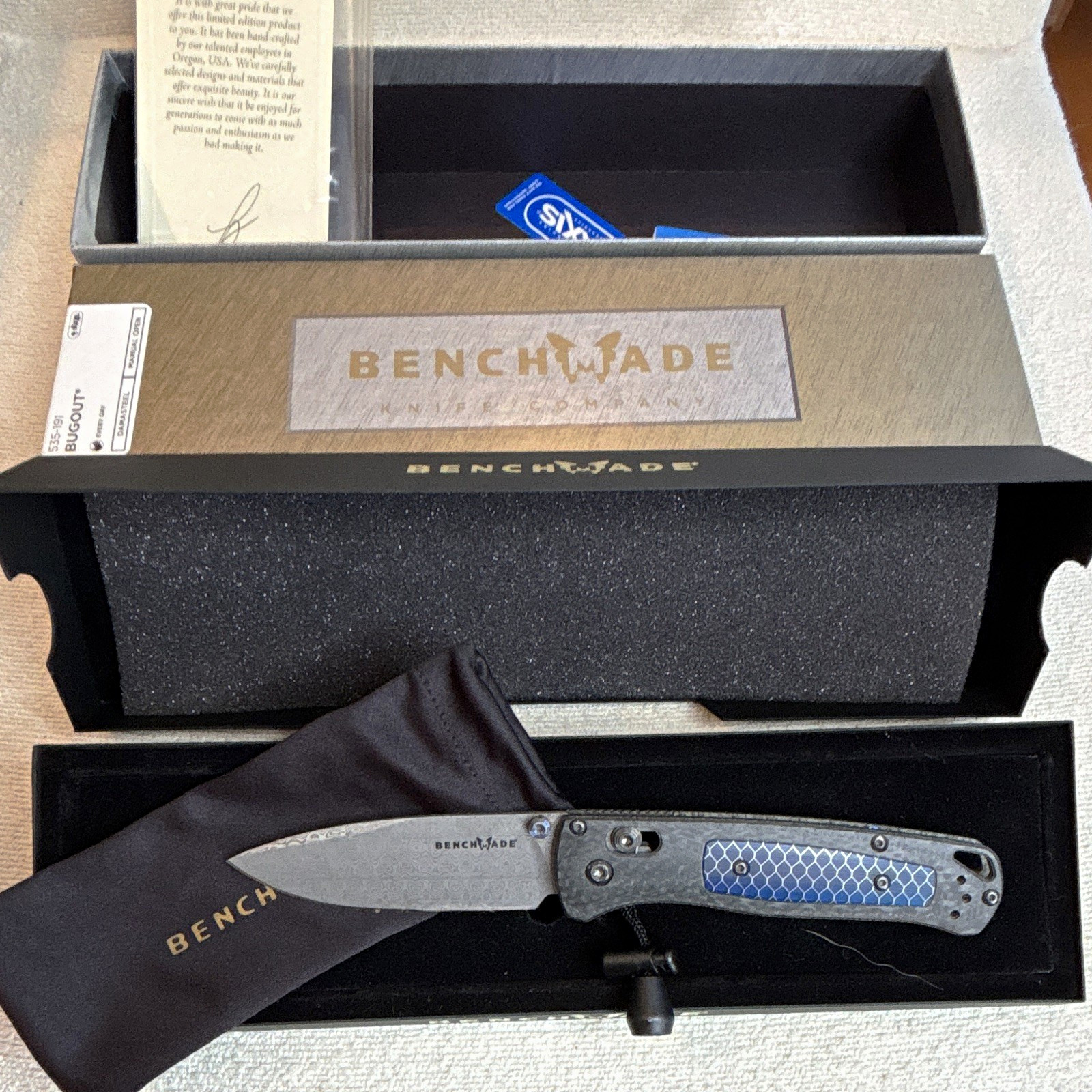 RARE Benchmade Bugout 535-191 Gold class Damasteel CF CTEC #950 Discontinued RARE Benchmade Bugout 535-191 Gold class Damasteel CF CTEC #950 Discontinued