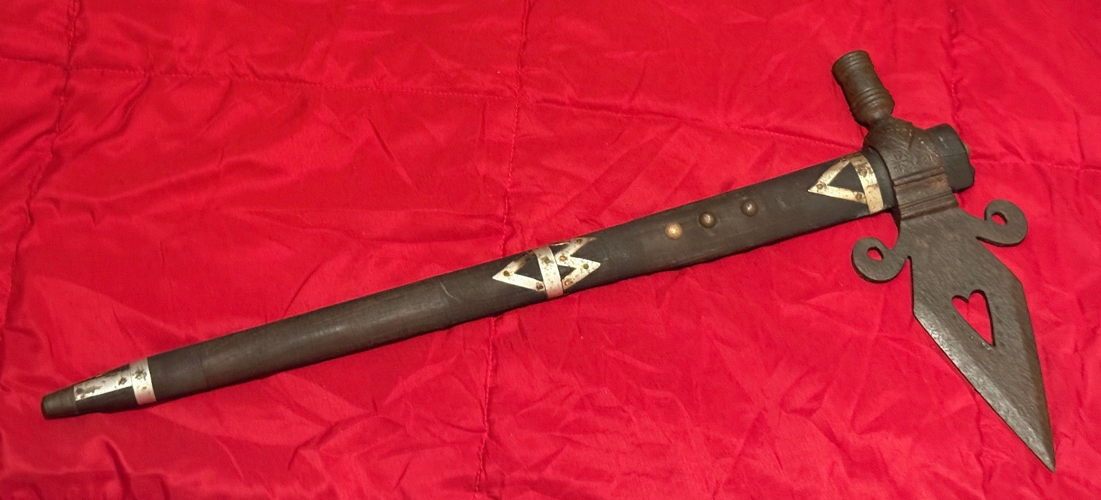 Old Pipe Axe Tomahawk Spontoon Head Heart Cutout Decorated Haft Lakota 1800's