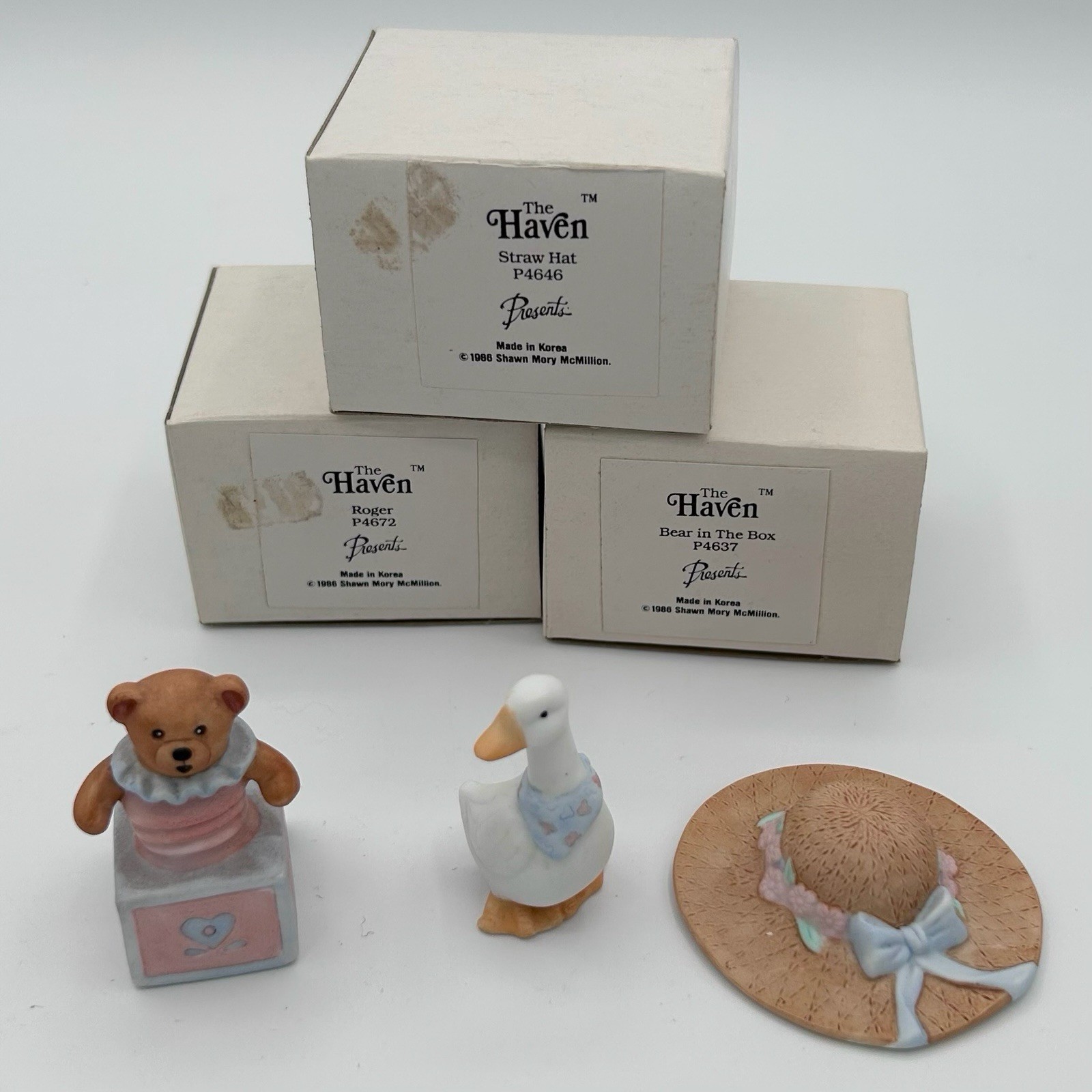 VTG 1986 Korean Miniatures Lot Of 3 The Haven Shawn McMillion Hat Bear Duck