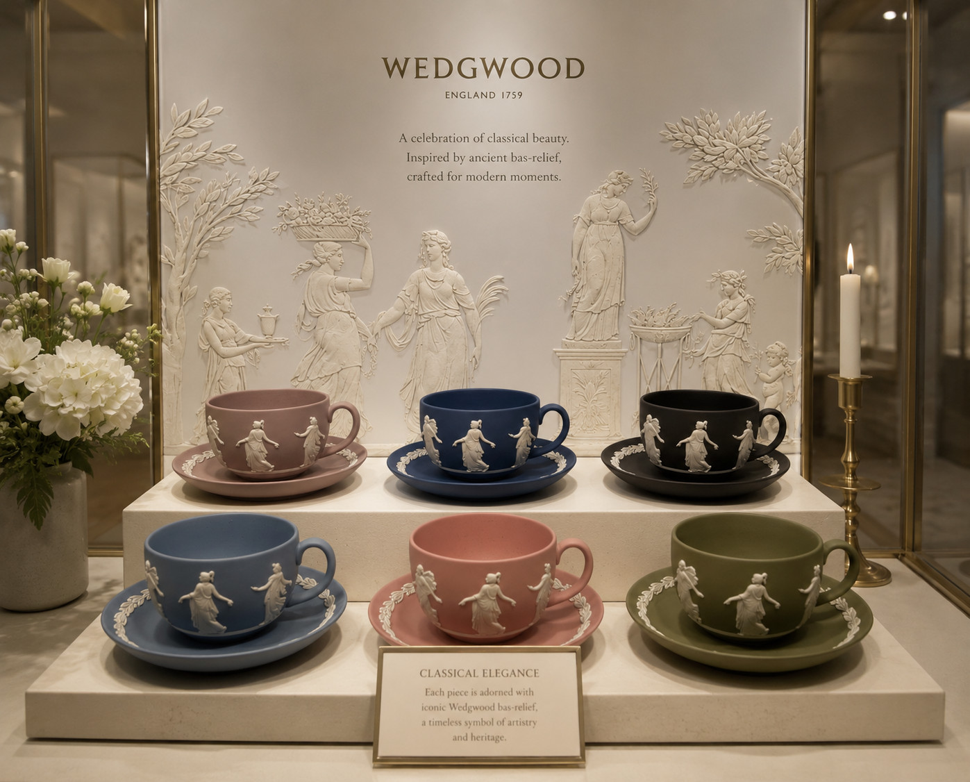 Wedgwood Jasperware Dancing Hours Teacup & Saucer Set of 6 Brand New in Box