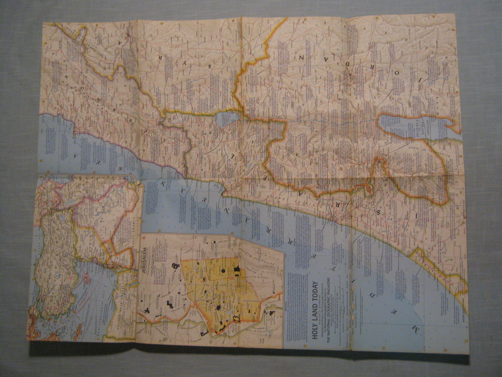 VINTAGE HOLY LAND TODAY MAP + JERUSALEM National Geographic December 1963 